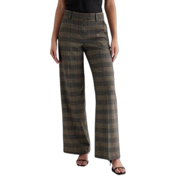 Express Editor Women's Metallic Plaid Trouser Pants Gray Brown Gold Size 8 - Picture 3 of 13